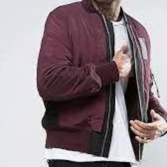 ASOS Design Men's (M) Burgundy Bomber Jacket Double-Front Zip. Retail: $95 - Picture 2 of 9